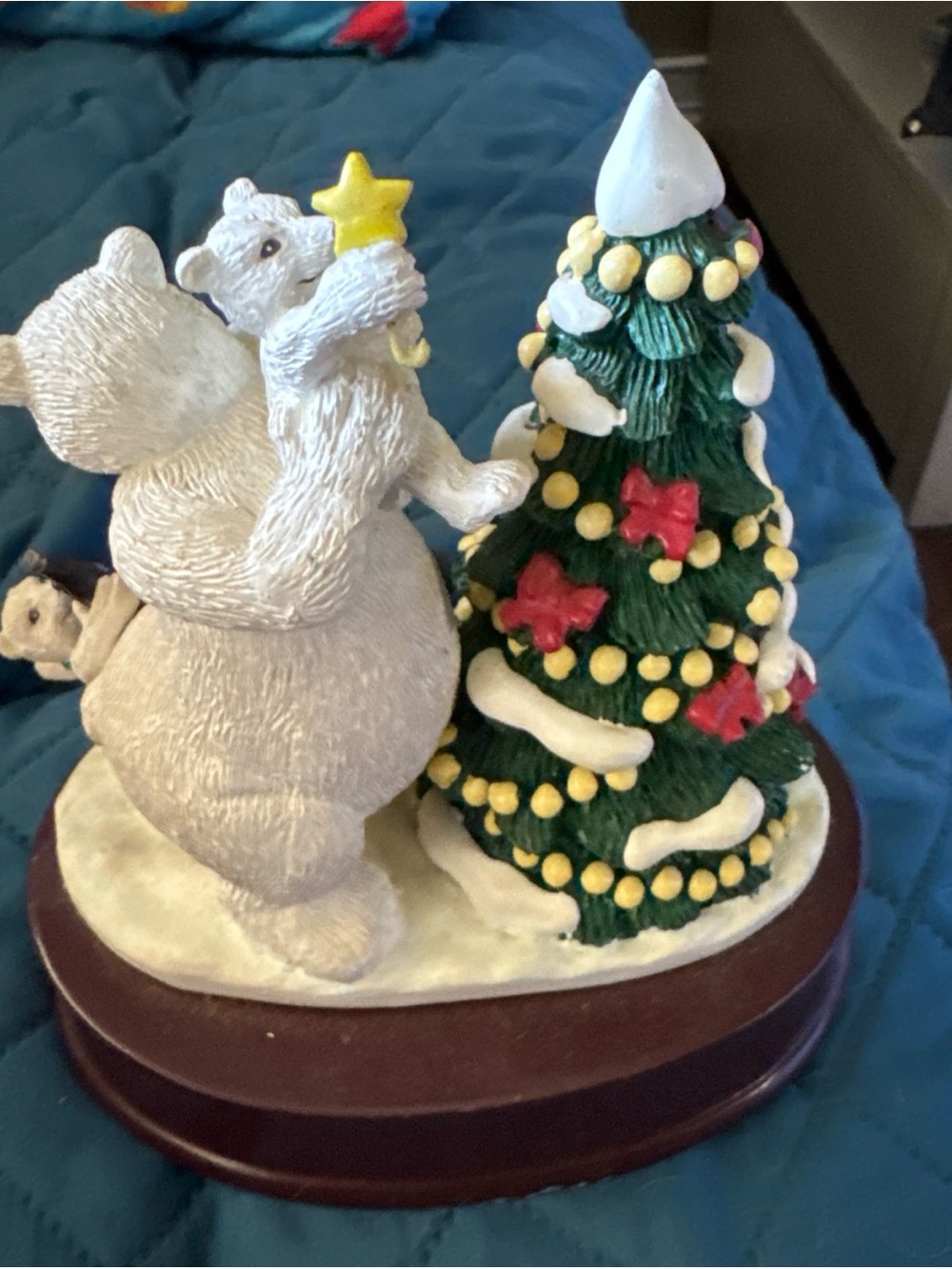 Coca Cola White Polar Bear Figurine with Green Holiday Tree